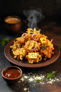 assorted-golden-brown-pakoras-gram-flour-fritters-including-onion-potato-paneer-and-chili-varieties-served-with-tamarind-chutney-and-chai