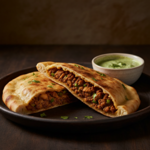 keema-naan-cut-in-half-showing-spiced-minced-chicken-filling-with-herbs-and-green-chilies-inside
