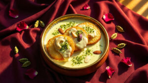 a-bowl-of-shahi-tukray-royal-bread-pudding-topped-with-saffron-milk-sauce-and-crushed-nuts-for-eid-al-fitr